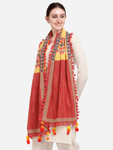 Lemon Yellow Circle Embroidered Lining Panel Linen Festive Dupatta